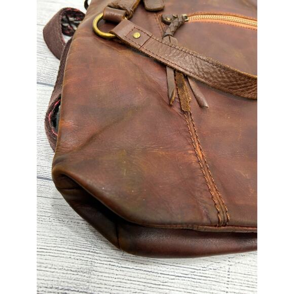 The Sak Brown Leather Boho Braided Strap Zip Pocket Tote Shoulder Crossbody Bag - Picture 13 of 16